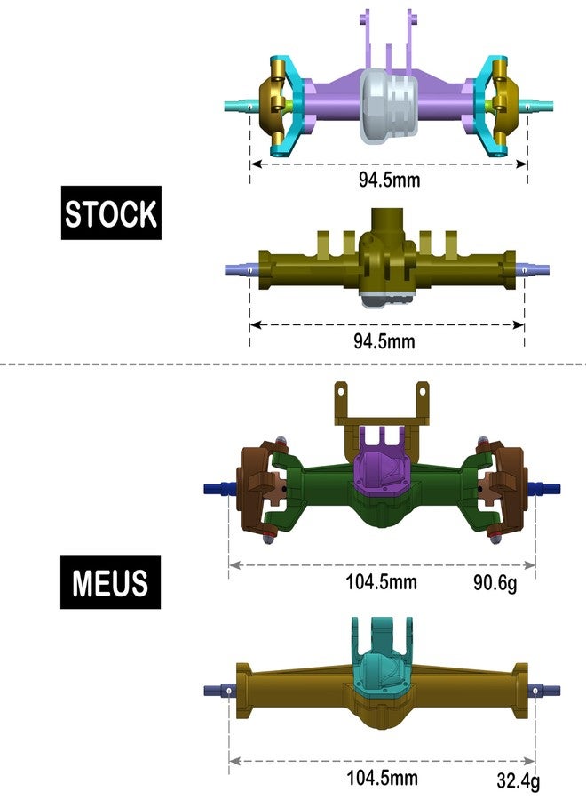MEUS RACING محاور MEUS RACING المصنوعة من النايلون TRX4M مع نظام نقل الحركة المتساوي الحركة ثلاثي الأجزاء CVD لترقية سيارات Traxxas TRX4M Bronco/Defender/High Trail K10/F150 1/18 RC Crawler، مع زيادة في العرض بمقدار 5 مم وزاوية توجيه قصوى تبلغ 52 درجة. - Image 3